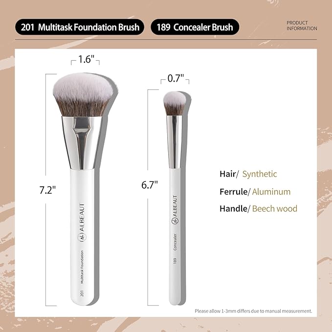 Albeaut Foundation Concealer Makeup Brushes for Liquid Cream Stick,Soft Big Angled Face Brushes Bronzer Contour Nose Eyeshadow Blending Set (189201)