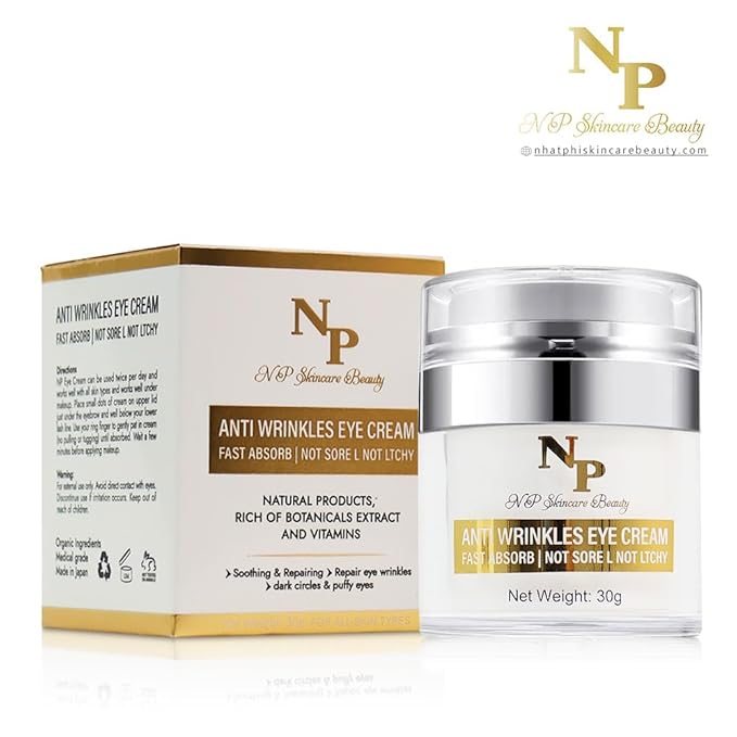 NP Skincare Beauty Anti-Wrinkles Eye Cream - Fast Absorbing, Natural Ingredients for Dark Circles, Puffy Eyes, and Wrinkle Reduction, 30 grams