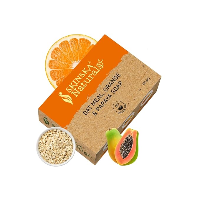 SKINSKA NATURALS Oatmeal Soap For Face & Body, Orange Papaya Soap Bar Cleanser with Fruit Enzymes, Gentle Moisturizing Bar, Refreshed Skin & Smooth Looking For All Skin Type – 4.40 oz