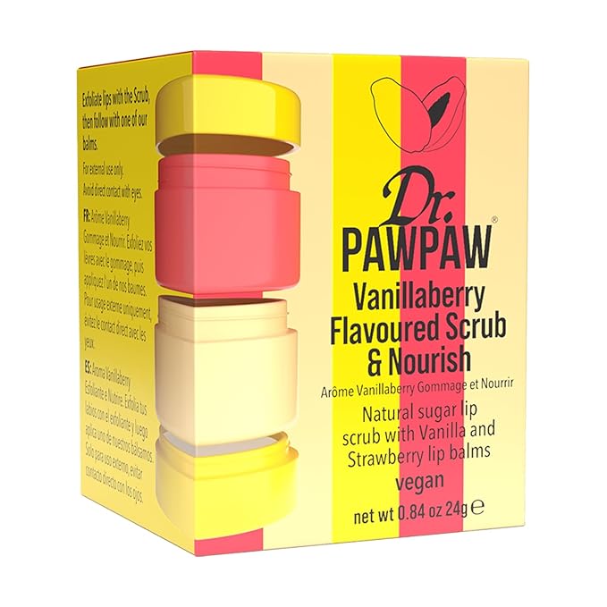 Dr. PawPaw Scrub and Nourish - Vanillaberry - Lip Scrub and Natural Lip Balm Duo - Gluten Free Care to Exfoliate, Moisturize and Nourish - 0.8 oz