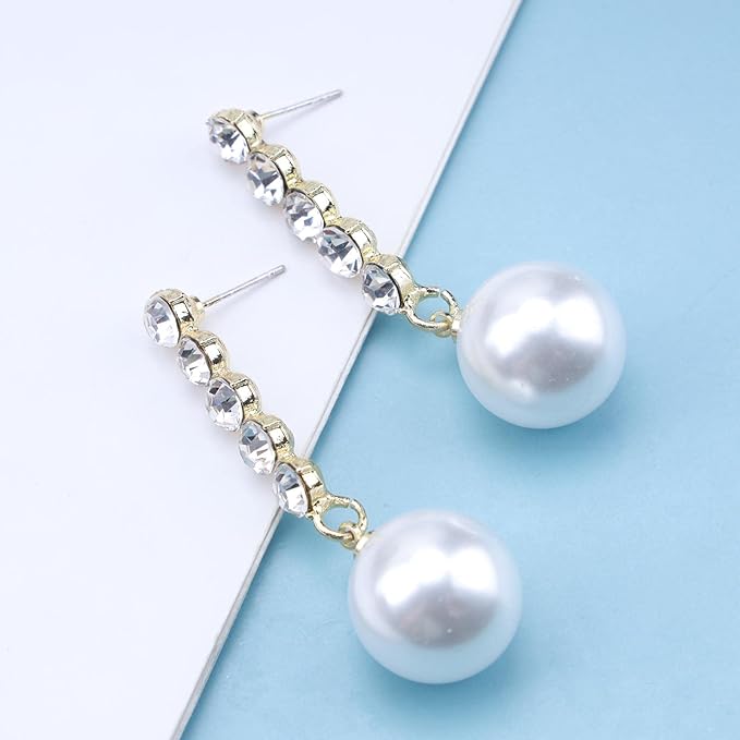 Vintage Pearl Drop Earring Gold Rhinestone Diamond Stud