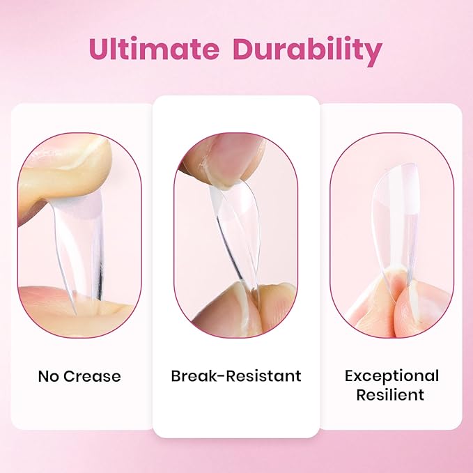 Beetles Gel Nail Tips Flat-X - Square Coffin Medium, 320pcs 16 Sizes, Pre-Etched Half Matte Full Cover Soft Acrylic Press on Easy DIY False Nail Extension Salon for Flat & Natural Nail Beds