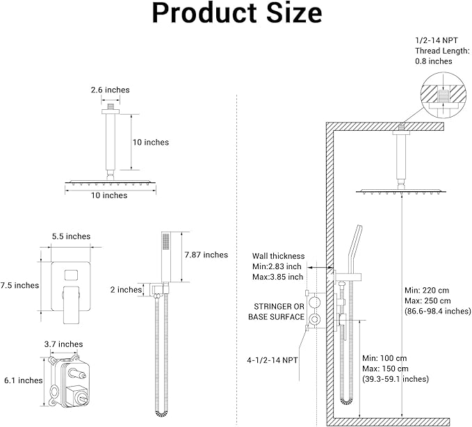 IUERASD Ceiling Mount Shower Faucet Set Square Showerhead Bathroom Rainfall Shower System Stainless Steel Shower Trim Kit 10 Inches (Brush Nickel)