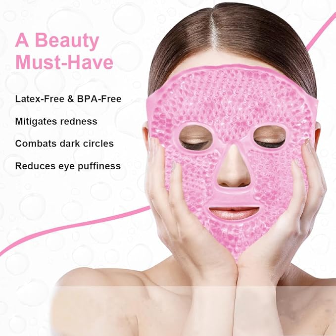CONBELLA Cold Face Eye Masks Ice Face Mask Hot Cold Compress For Dark Circles, Puffiness, Migraines, Headache, Stress, Redness, Cooling Face Masks For Women Man, Skin Care