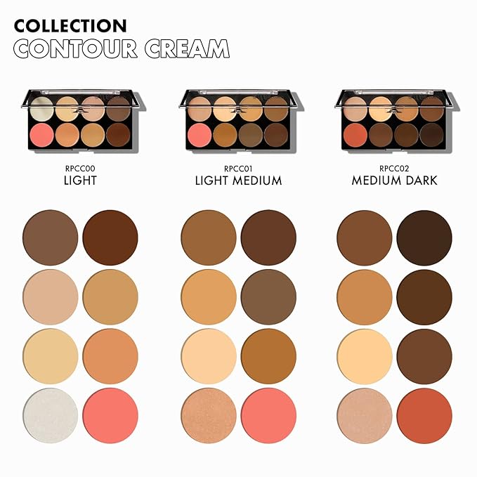 Ruby Kisses Flawless Finish with 3D Contour Cream Makeup Palette – Lightweight, Multi-Palette, Contouring Foundation, Creamy, Sculpt &Highlighting, Define Cheekbones (Dark Medium)