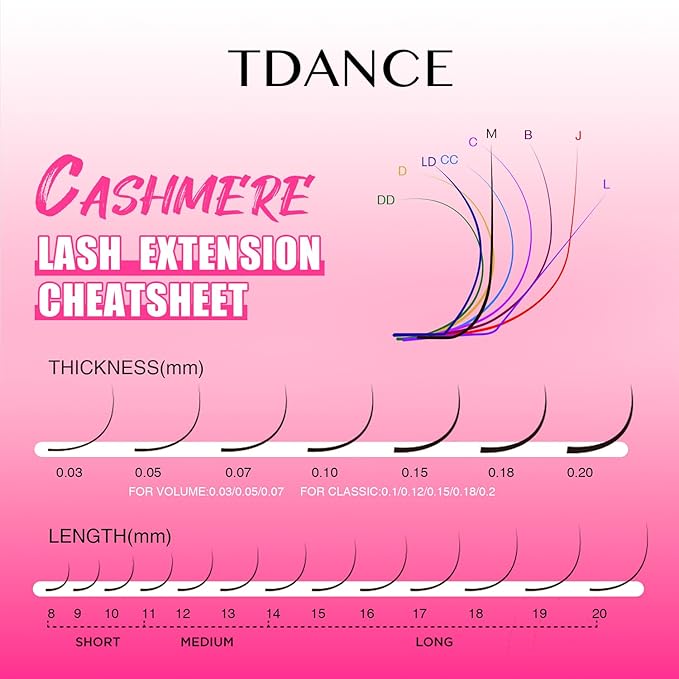 TDANCE Cashmere Lash Extensions Super Matte Black Volume Lash Extension C CC D DD B J L Curl 0.03-0.2mm Thickness Classic Lash Extensions Eyelash Extensions Professional Salon Use(0.07-M,8-15mm)