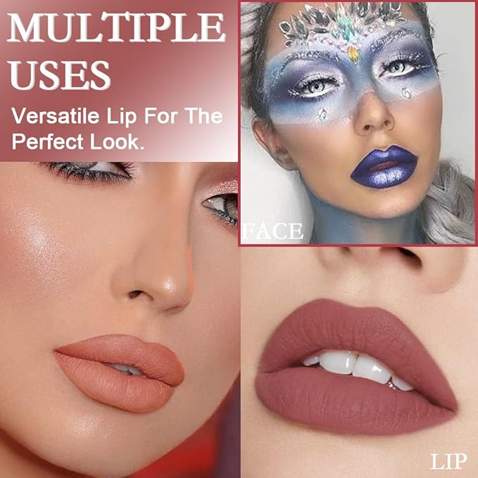 AMY'S DIARY Matte Plum Liquid Lipstick 5Pcs Sets,24-hour Lipstick White Nude Naked Gray Plum Lip Stain 24 Smudge Waterproof for Women (Set06)