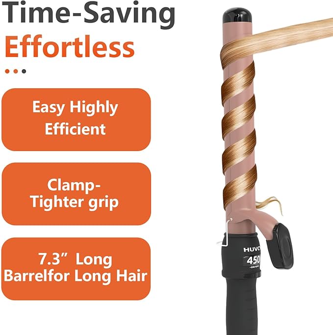 1-1/4 Inch Curling Iron - Ceramic Curling Iron, Fast Heat Function LCD Display 180°F-450°F Adjustable, Long Lasting Beach Waves, Dual Voltage Curler, Heat Resistant, Rose Gold