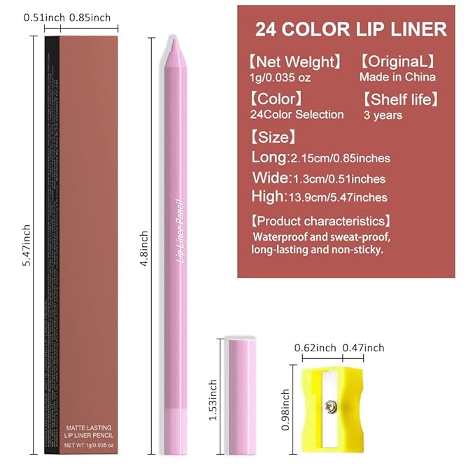 evpct 1Pcs Violet Light Purple Matte Long Lasting Lip Liner Pencils Makeup for Shaping & Sculpting Lips, No Transfer Long Wear Waterproof Pigmented Lip Liner lipliners Crayon Lipstick Pencil Sharpener