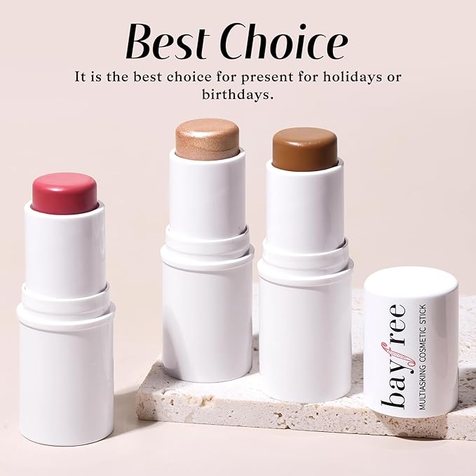 KIMUSE Multi Stick Trio Face Makeup, Cream Blush Stick for Cheeks & Lips, Contour Stick & Highlighter Makeup Sticks for All Skin