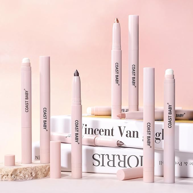 2in1 Cream Eye Shadow Brightener Sticks for Eyes, Neutral Highlighter High Pigmented Makeup with Blending Brush Built-in Sharpener, Long Lasting Eye Makeup sombras en crema para ojos #Yellow Brown