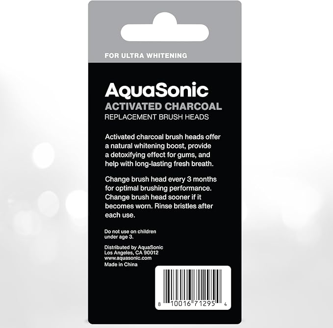 AquaSonic 2-Pack Activated Charcoal Brush Heads - Ultra Whitening Brush Heads - 2X Whitening & Stain Remover - for Black Series, Black Series Pro, Vibe Series, Duo Pro Series (Black)