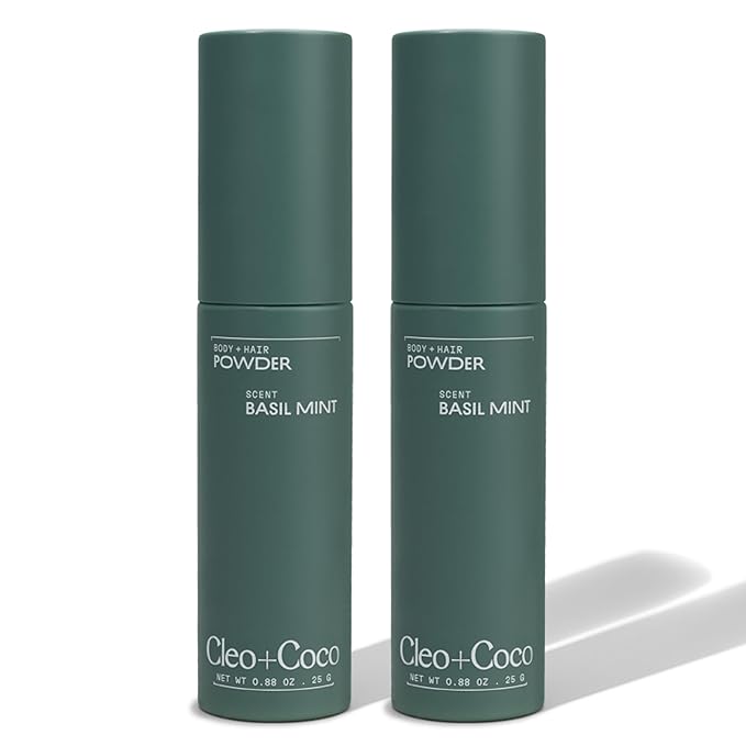 Cleo + Coco Deodorant Powder for Body & Hair, Basil Mint (0.88 oz each), 2 Bottles, 2-in-1 Deo Powder & Dry Shampoo, Aluminum-Free, Talc-Free, Travel-Size (2 Pack, Basil Mint)