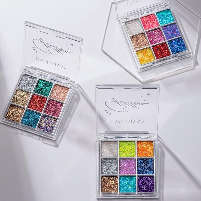 Glitter Eyeshadow Palette, Shimmer Purple Pink Blue Colorful Eyeshadow Palette, Lip Face Eye Glitter Makeup, Lasting Waterproof High Pigmented Eye Shadow Palette for Girl Women