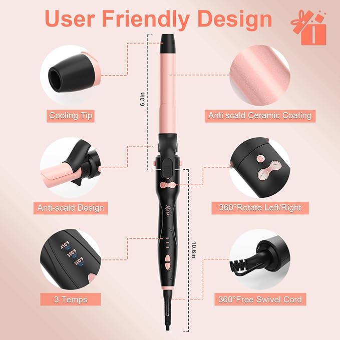 Automatic Rotating Curling Iron, 3 in 1 Thermal Brush Set 1-1 1/2 Inch, Auto Hair Curler with 3 Temps, 100 Million Ionic, Travel Dual Voltage Self Curling Wand for Beach Waves, Ceramic Coating