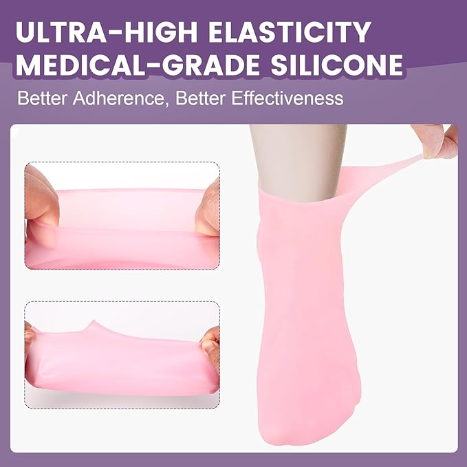 2 Pairs Silicone Socks for Dry Cracked Feet, Women's Foot Socks for Moisturizing (2 Colors Assorted, Fits Up to Size 7)