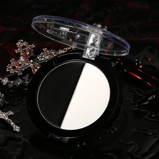 Black and White Face Paint Makeup, White Foundation Goth Makeup Cream To Powder Greasepaint, Emo Clown Cosplay Face Painting Full Coverage, Eye Black Body Paint Halloween SFX Cary Skeleton Costume