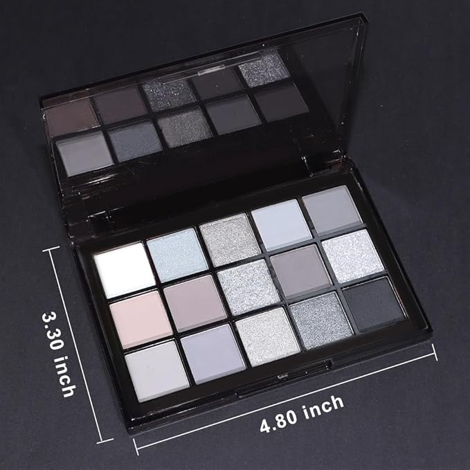 SUAKE 15 Colors Black Gray Silver Matte Shimmer Eyeshadow Palette for Eye Makeup,High Pigmented Brown White Eye Shadow Primers Powder Palet de sombras de ojos