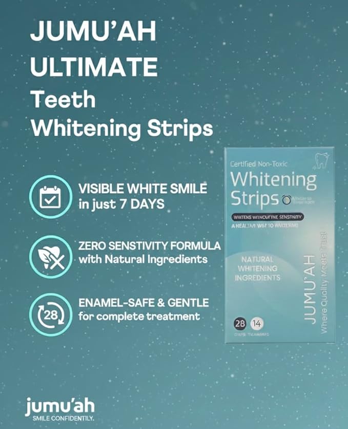 Jumu’ah Teeth Whitening Strips - 14 Treatments - 28 Strips - Enamel Safe - Certified Non-Toxic Teeth Whitening | Whitens Without Sensitivity