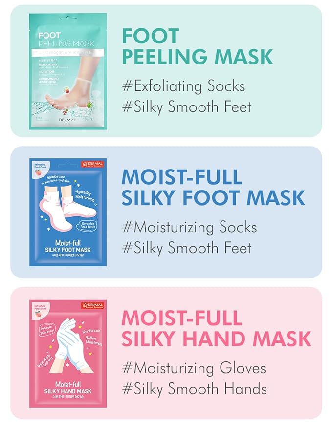 DERMAL Moistfull Silky Hand Mask Gloves 3 Pairs for Dry Hands - Intensive Repairing with Collagen and Shea Butter - Nourishing & Moisturizing Renew Hand Mask - Refreshing Peach Scent