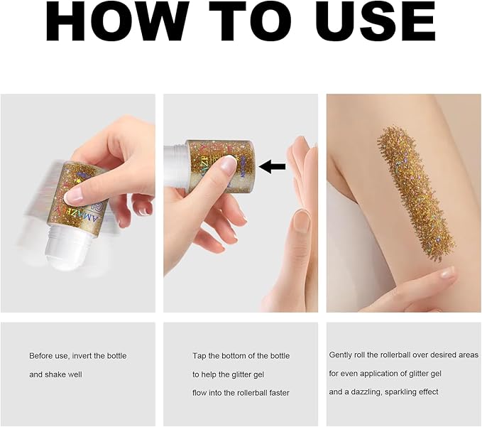 Roll-on Body Glitter Gel Holographic for Face and Hair,Body Glitter Gel Makeup for Kids Women,Body Shimmer Christmas Makeup for Rave Party.(Bronze Color)