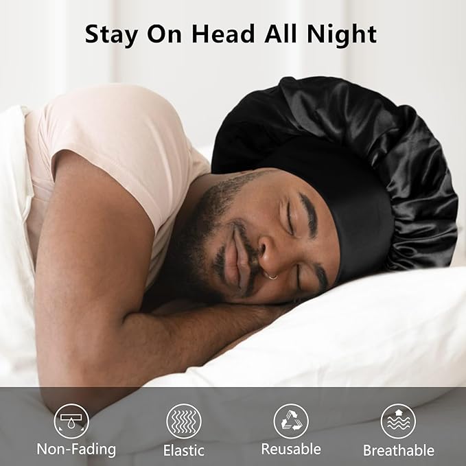 2pcs Bonnets for Men, Double Layer Hair Bonnet Satin Bonnet for Women Curly Hair Braids