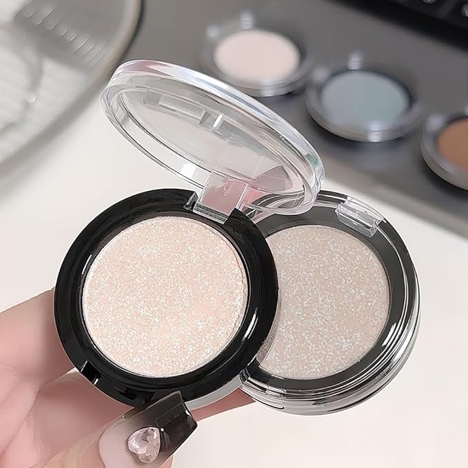 Champagne Shimmer Mini Eyeshadow Palette–Pearl Glow Eye Shadow for Inner Corner&Brow Bone, Soft Glam Nude Makeup, Long-Lasting Blendable Shimmer, Travel-Size Single Palette, Paleta de Sombras de Ojos