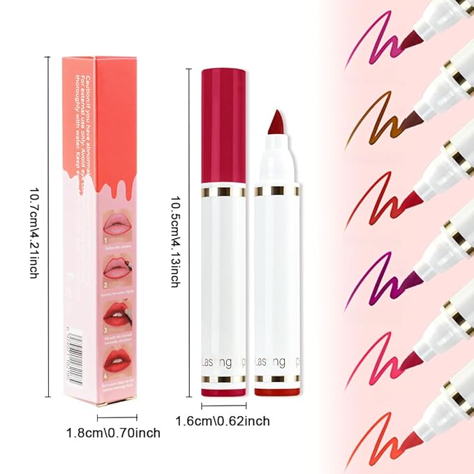Scarlet Red Dual-Tip Liquid Lip Liner Pen - Flat End for Full Coverage & Pointed Tip for Precise Lining, Long-Lasting Waterproof Matte Lipstick, Makeup Tool for Full Coverage and Defined Lip Lines 03#