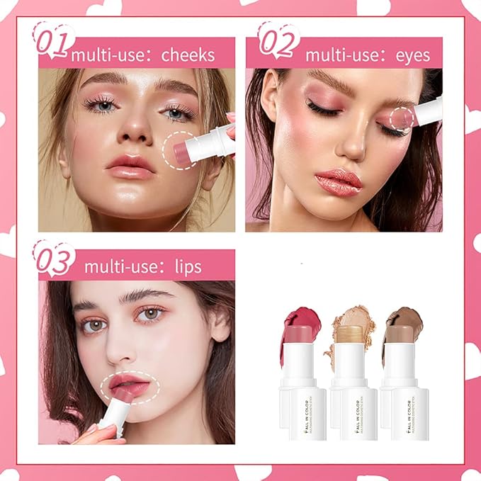 Makeup Sticks Set, Matte Cream Blush Stick for & Contour)
