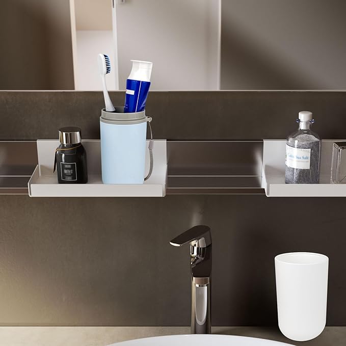 Travel Toothbrush Holder,Portable Toothbrush Holders for Couples,Multifuction Toothbrushes Toothpaste Set for Traveling, Camping, Business Trip and School (1, Blue/White)