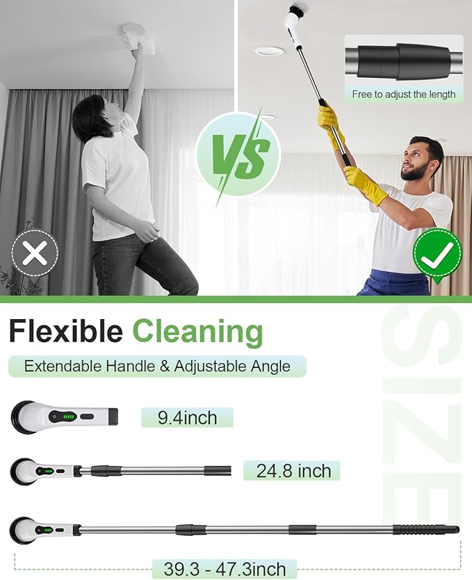 Electric spin scrubber, cordless cleaning