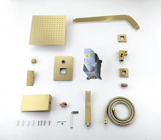 Bathtub Shower System Brushed Gold Shower Fixtures with Tub Faucet and 10 inch Rian Shower Head with Handheld Spray