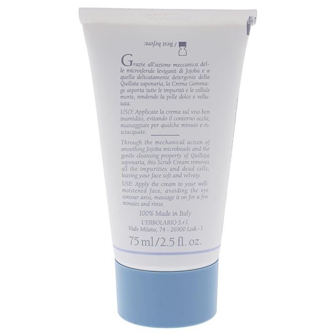 L'Erbolario Soapbark And Rice Bran Oil Exfoliant - With Smoothing Microgranules - Removes All Impurities And Dead Skin Cells - Refines Skin Texture - Leaves Face Soft And Velvety - 2.5 Oz Cleanser
