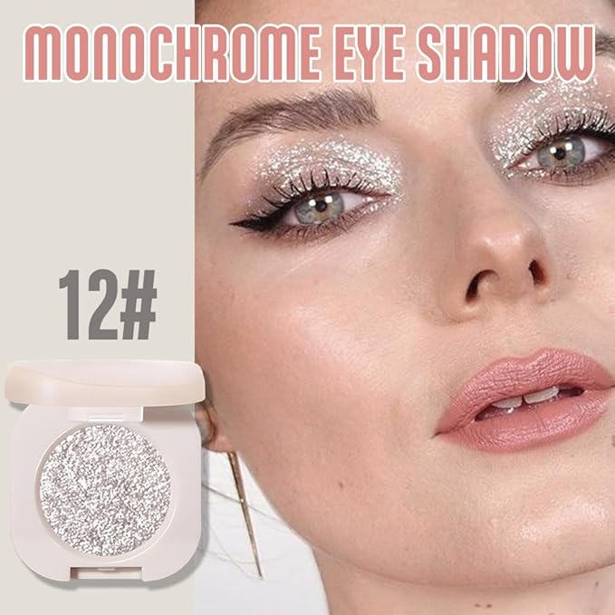Glitter Shimmer Sparkle Eyeshadow Palette Makeup for Green Blue Eyes, Silver Glitter Shimmer Metallic Holographic Multichrome Cream Iridescent Single Monochrome Eye Shadow Makeup