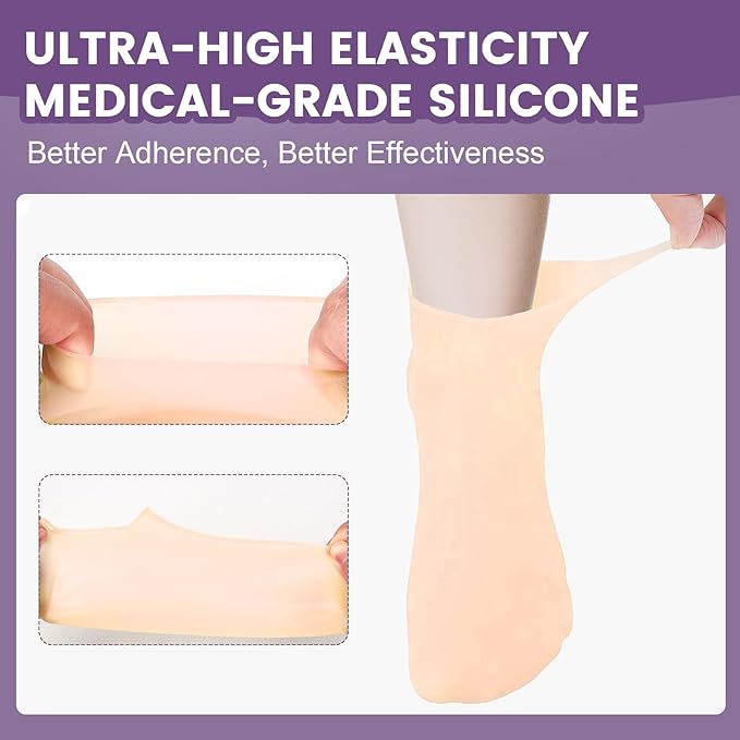 5 Pairs Silicone Socks for Dry Cracked Feet, Women's Foot Socks for Moisturizing (Beige, Fits Up to Size 7)