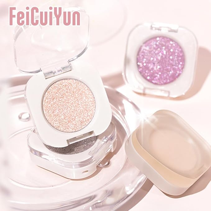 Glitter Shimmer Sparkle Eye Shadow Palette Makeup for Green Blue Eyes, Pearl White Silver Glitter Shimmer Metallic Holographic Multichrome Cream Iridescent Single Monochrome Eyeshadow Makeup