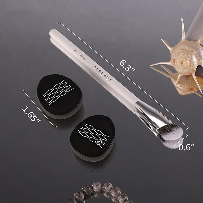 Concealer Brush Set Under Eye Concealer Brush with 2PCS Precise Air Cushion Puff Multi-use for Powder Liquid Concealer/Blush/Highlighter Mini & Portable