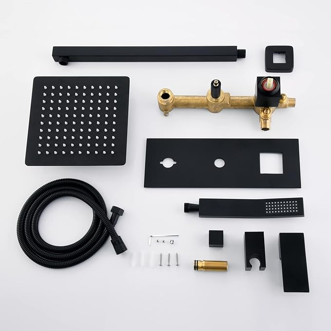 SUMERAIN Matte Black Rain Shower System with Handheld Shower, Pressure Balancing Shower Mixer Valve