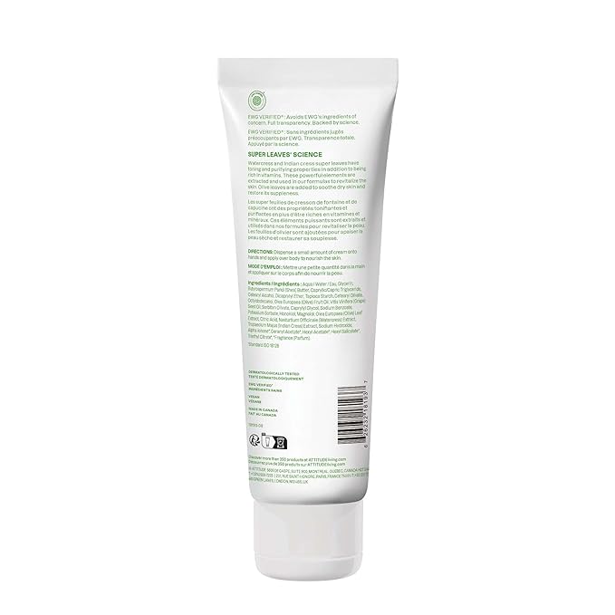 ATTITUDE Body Cream, EWG Verified Moisturizer, Vegan Moisturizing Products For Dry Skin, Dermatologically Tested, Pear & Amber Scent, 8 Fl Oz