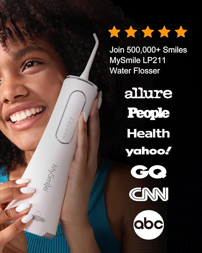 MySmile LP211 Water Flosser Cordless for Teeth, 5 Modes Portable Oral Irrigator, 260ML Water Dental Picks for Sensitive Teeth Cleaning, IPX7 Travel Rechargeable Water Flossing &2 Teeth Wipes