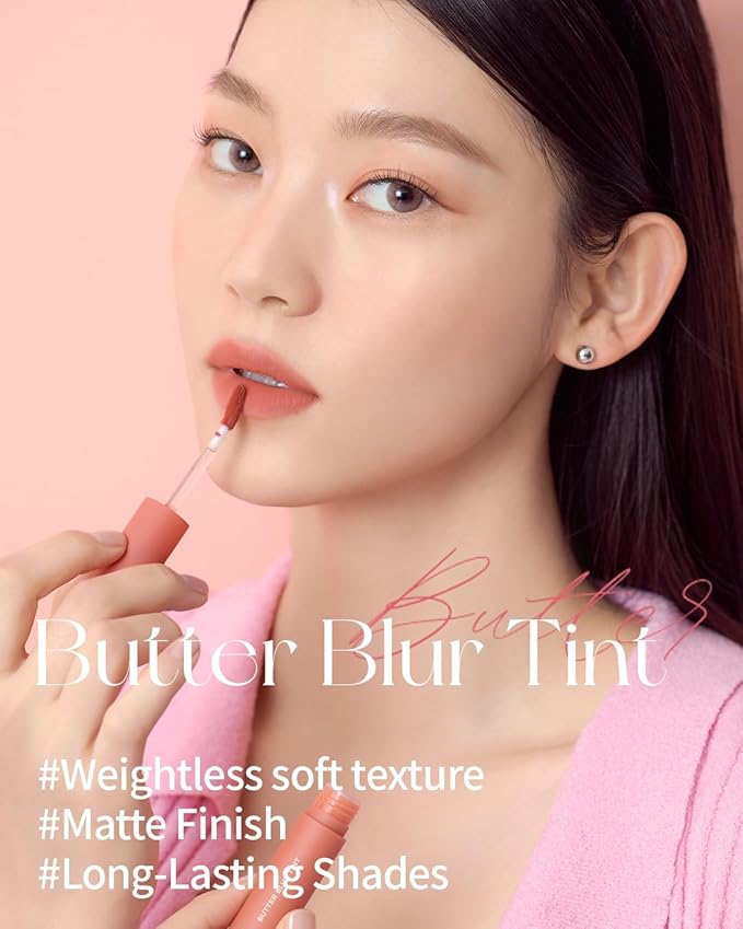 HOLIKA HOLIKA Butter Blur Lip Tint (04 ROSE) - Korean Matte Lip Tint, Lightweight High-Pigmented Lips, Velvety Silky Smooth K-Beauty Lip Makeup, Long Wearing Formula