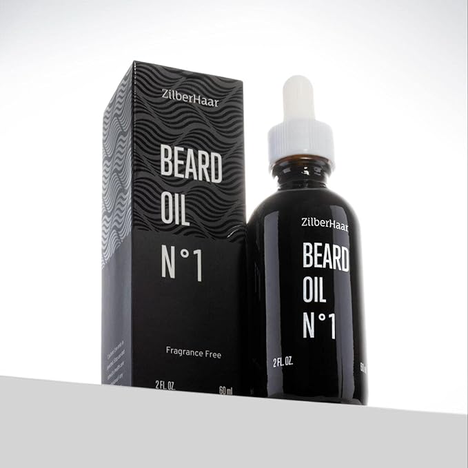 ZilberHaar - Beard Oil N 1 - Pure, Organic Moroccan Jojoba Oil and Argan Oil - Natural Ingredients, Fragrance Free, Cruelty Free - For Natural Beard Growth and Hydration - 2 oz
