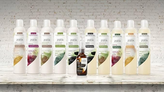 Zatik Naturals - Calming Shampoo + Conditioner Set, with Jasmine and Wild Cherry for Dandruff - Vegan Biodegradable, pH Balanced, FREE FROM EDTA, PEG, Paraben, phthalates, 10.8 oz (One each)