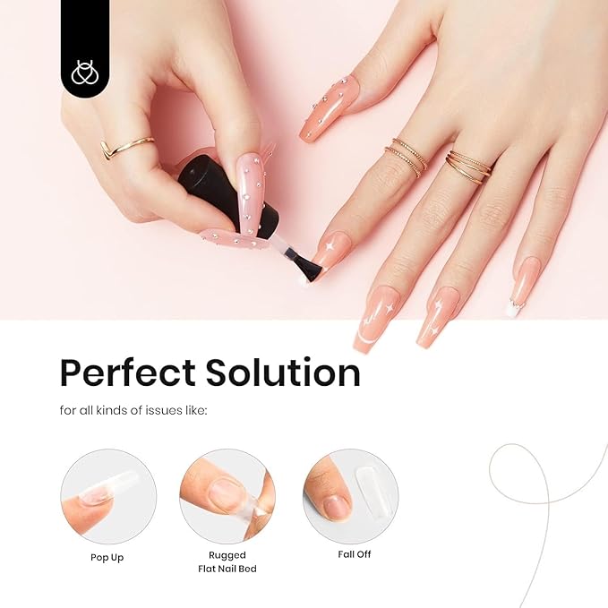 beetles Gel Polish & Glue Kit for Acrylic Nails, 5 in 1 Super Strong Brush, Gel Glue and Polish, LED Lamp Required, Nail Art Gift, 15ml , 2 Pcs