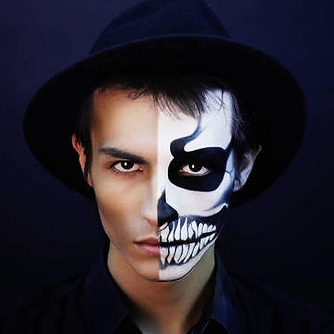 MEICOLY 6Pcs Halloween Makeup Kit,Black White Face Paint Clown White Makeup,Classic Pro Oil Based Face Body Paint for Adults and Kids, SFX Joker Zombie Vampire Skull Skeleton Cosplay,100g/3.53 oz