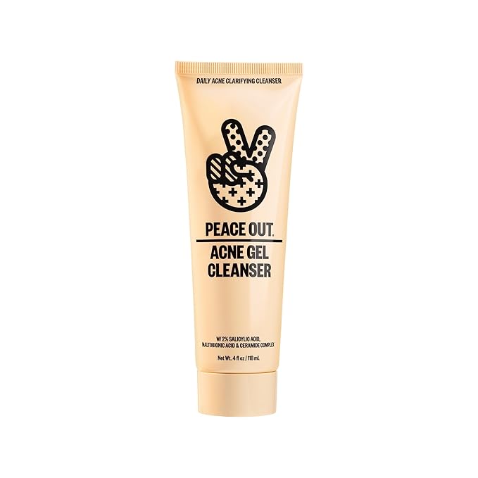 PEACE OUT Acne Gel Cleanser, Acne Face Wash with 2% Salicylic Acid for Breakouts, Pimples & Blackheads, Daily Cleanser to Unclog Pores, Supports Skin Barrier, with Ceramides, 4 fl oz