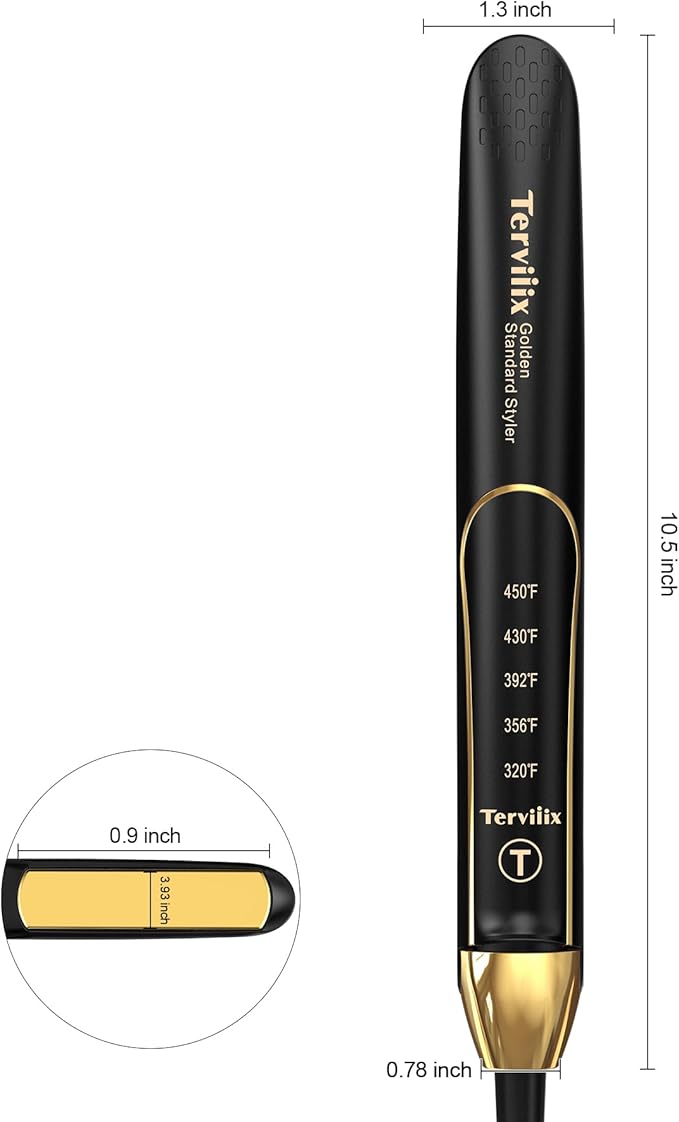 Terviiix 100% Titanium Flat Iron, 24K Salon Professional Hair Straightener and Curler 2 in 1, Non-Snagging Straightening Iron for One Swipe, 15s Ultra Fast Heating, Dual Voltage, Auto Shut Off, 1''