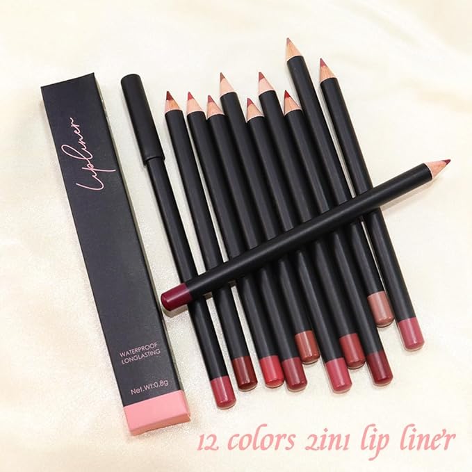 2 Pcs Natural Nude Brown Beige Colors Lip Liner Lipstick Pencils Set for Daily Makeup,Easy to Apply & Remove,Waterproof