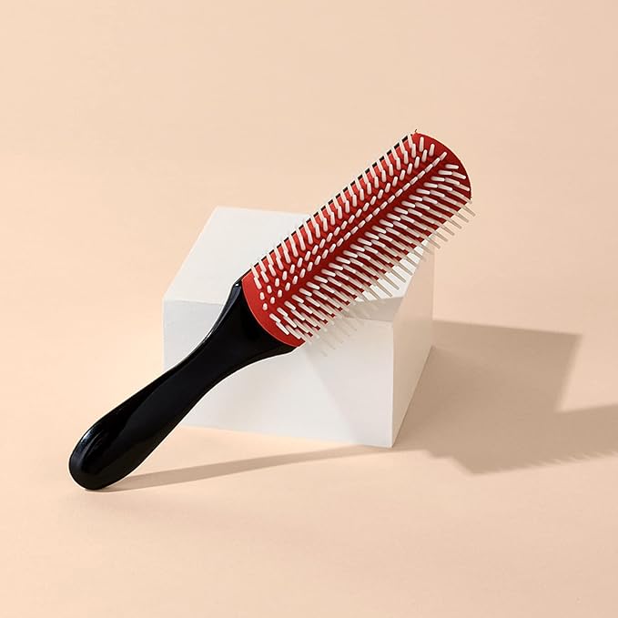 Diane 9-Row Professional Styling Brush, Nylon Pins for Thick or Curly Hair, Use with Wet Hair and Distributing Conditioner, Blowdrying, Black & Red, 1 Count (Pack of 2)