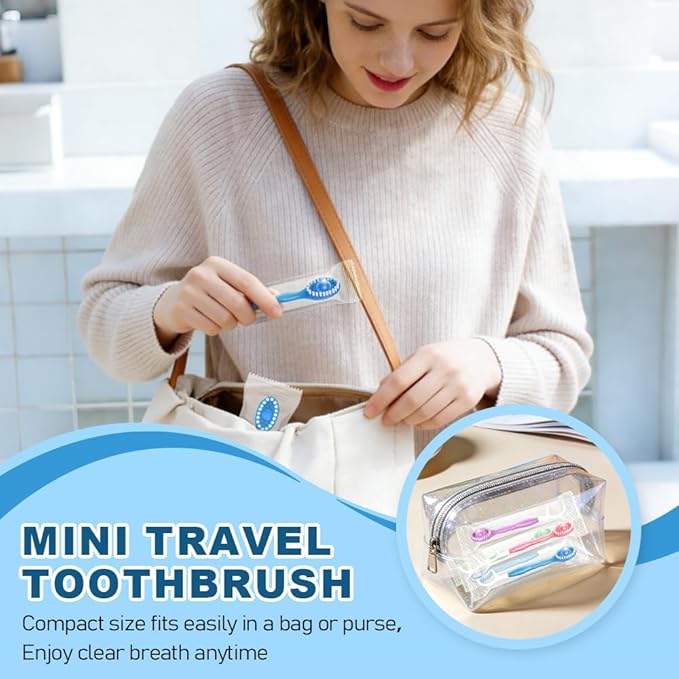 20 Pack 5-in-1 Disposable Toothbrushes with Toothpaste, Travel Toothbrush Set with Floss, Pick & Tongue Scraper, Individually Wrapped Mini Toothbrush for Adults, Work Camping - Mixed Flavor